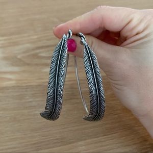 Sterling Silver Feather Hoop Earrings